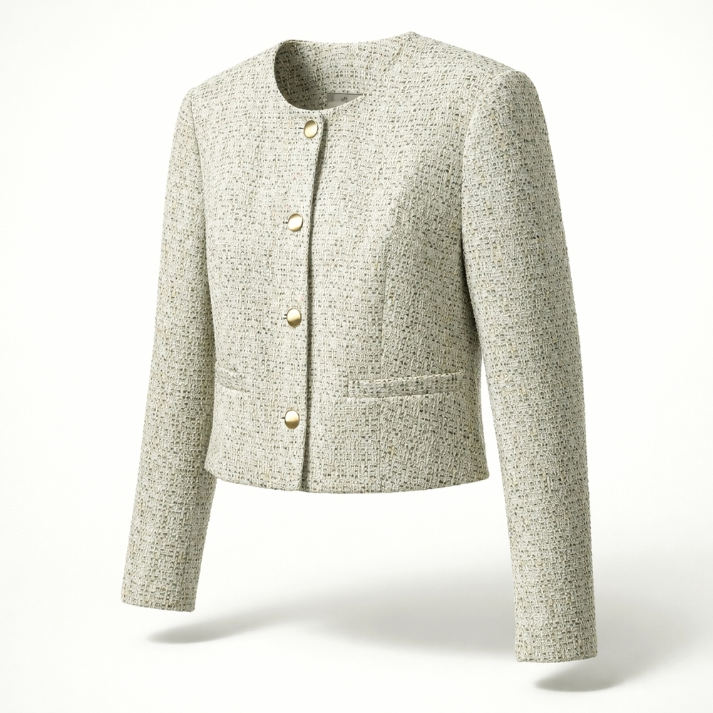 Reitmans Tweed Jacket, Soft Green Cropped Blazer, Classic Jacket, Women Size 12